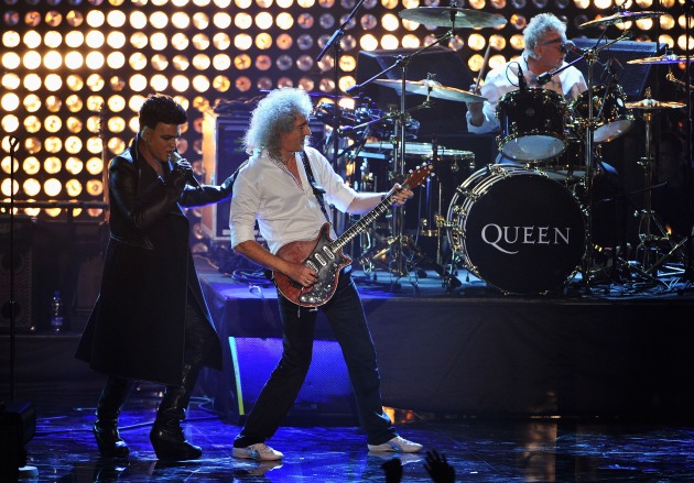 Brian May of Queen and Adam Lambert perform at the MTV Europe Music Awards 2011 - Show